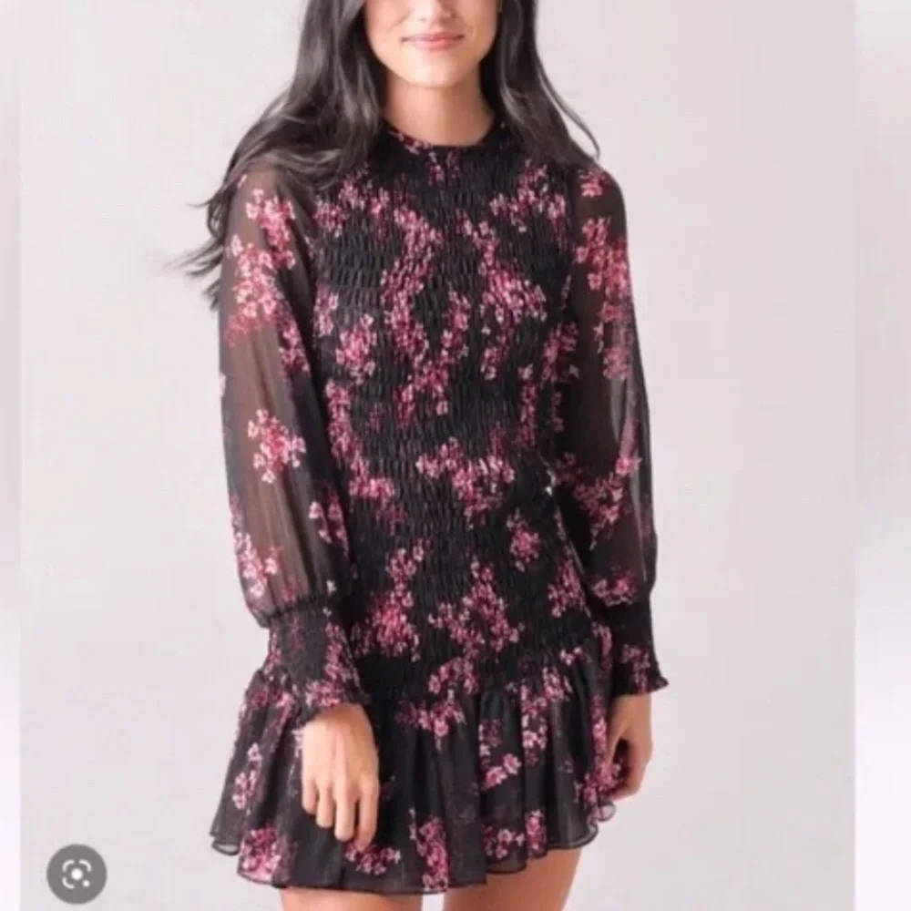Misa Roisin Smocked Dress Berry Floral Med. CB2103 - Picture 3 of 12